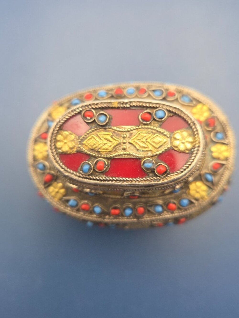 Vintage Turkmen Double Finger Ring Central Asian Tribal Silver Turquoise Coral - Picture 8 of 13